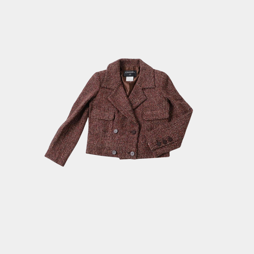 CHANEL Cropped Tweed Jacket – Burgundy/Brown