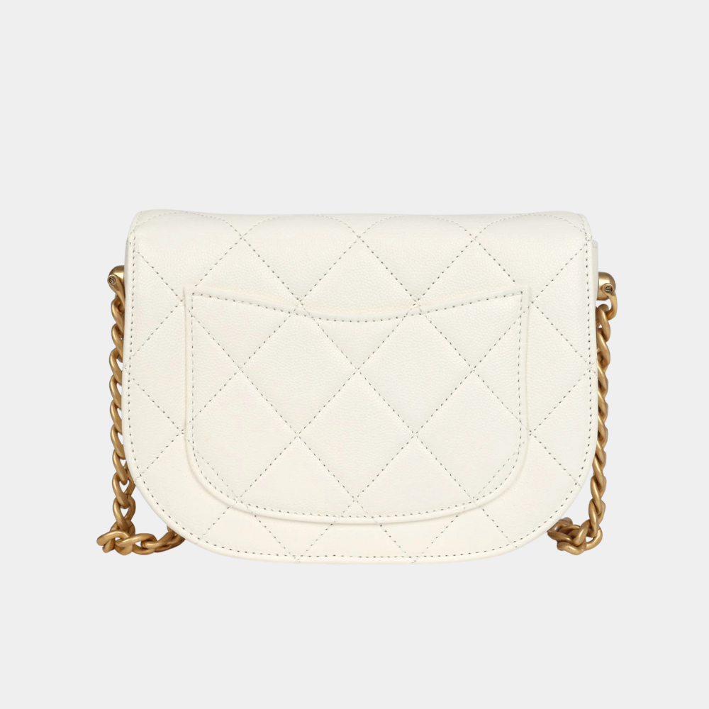 Chanel Mini Round Messenger Flap Bag – White Caviar, Antique Gold