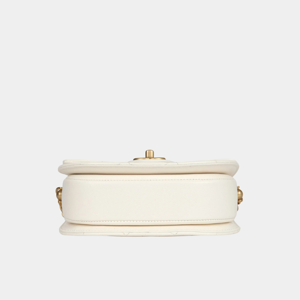 Chanel Mini Round Messenger Flap Bag – White Caviar, Antique Gold