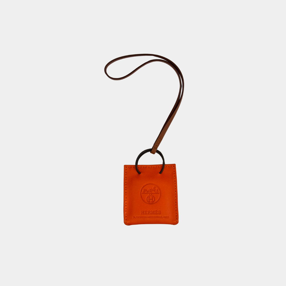 Hermès Shopping Bag Charm – Feu / Gold (Milo Lambskin &amp; Swift Leather